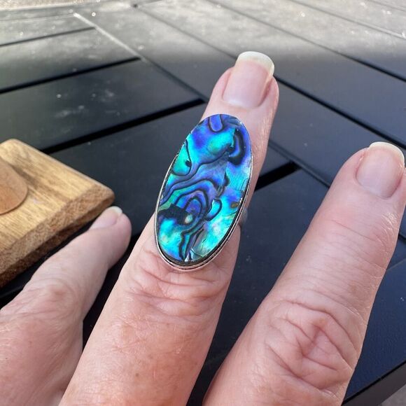 925 Sterling Plated Abalone Ring - Picture 10 of 10